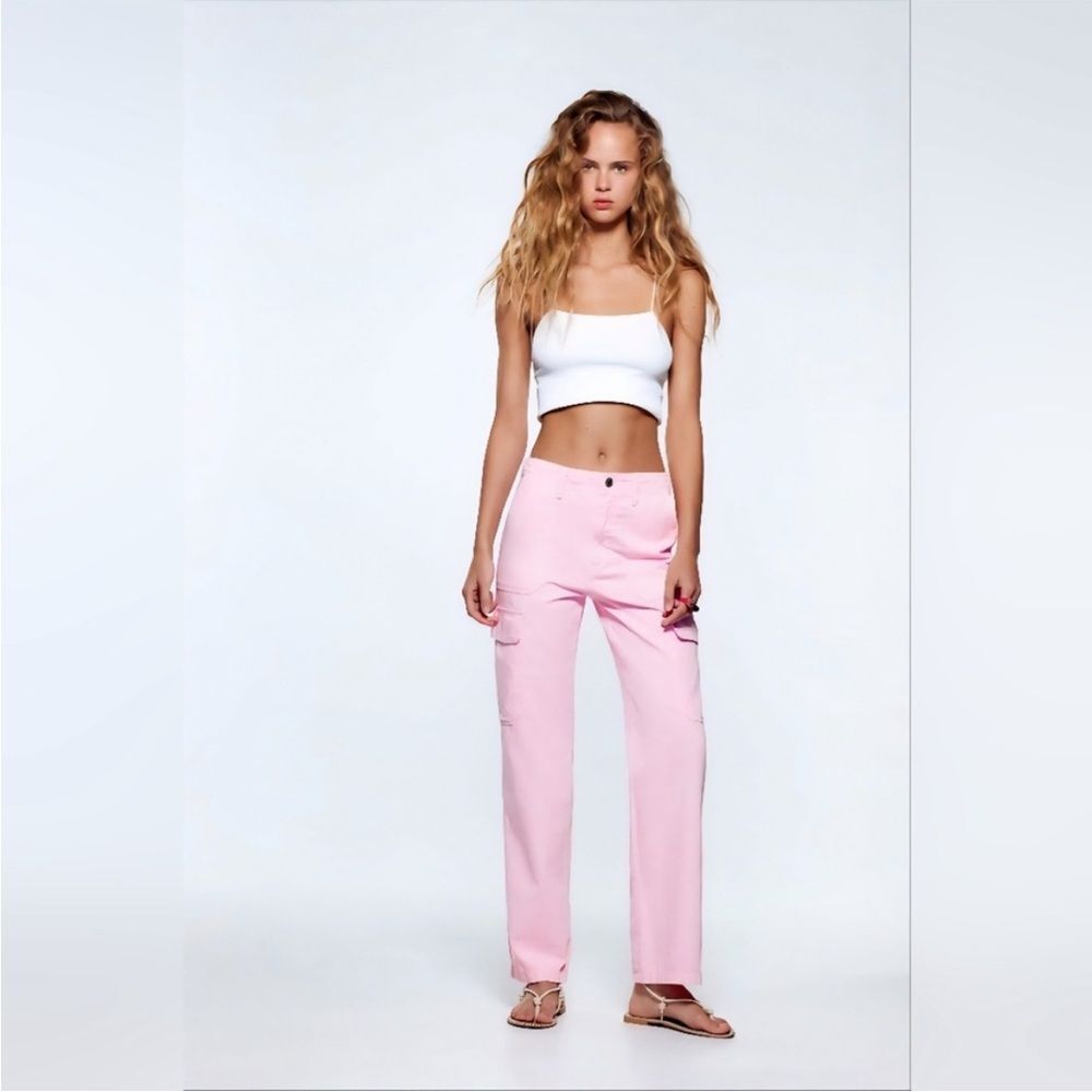 Zara bubblegum pink cargo jeans 6